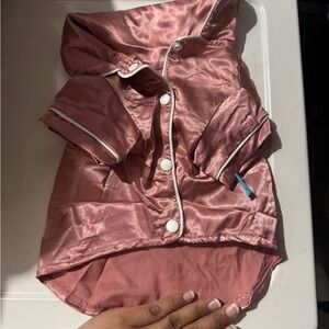 Pink Satin Dog Pajamas with White Trim